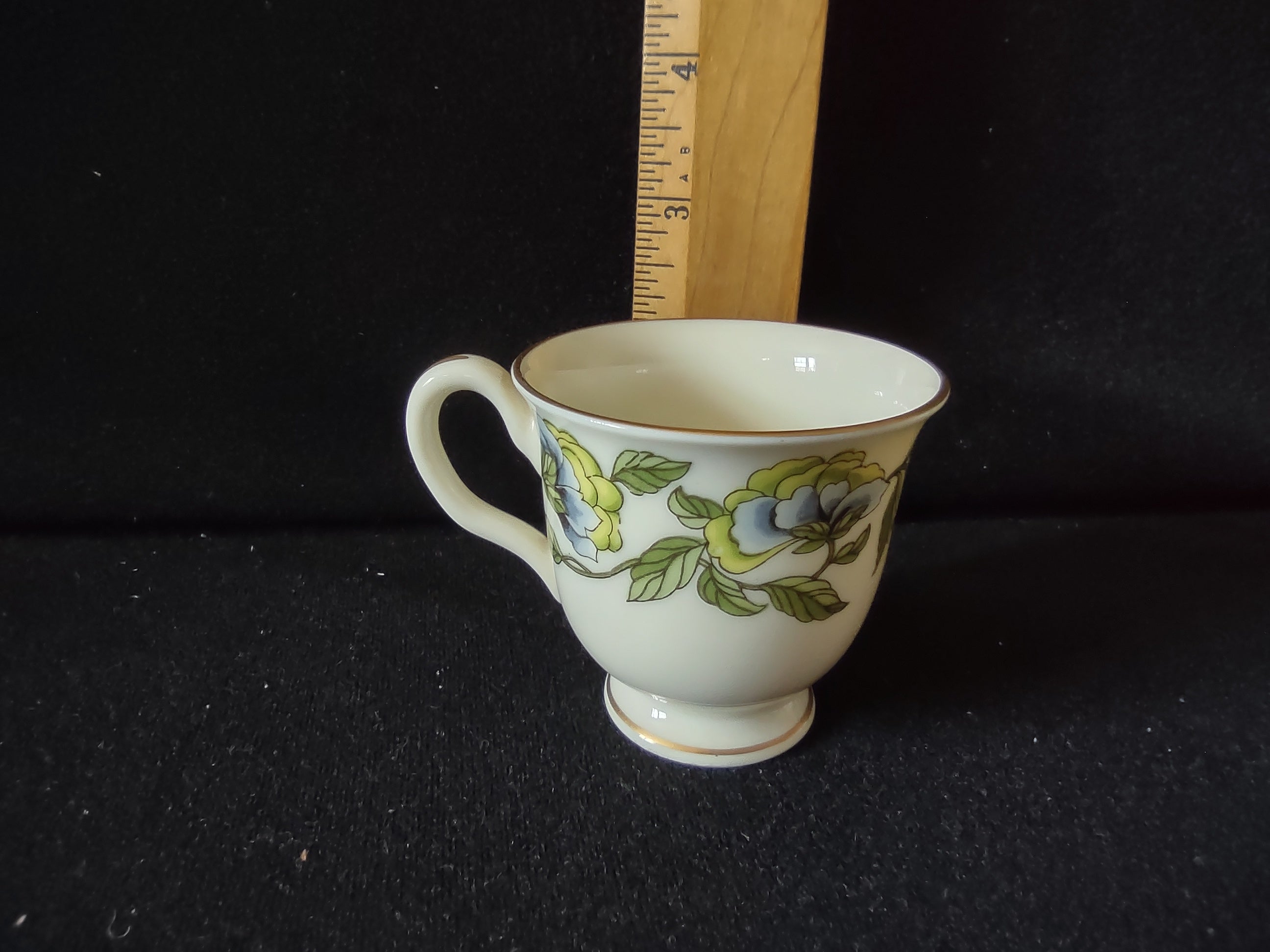 Castleton China blue peony floral teacup opposite side view