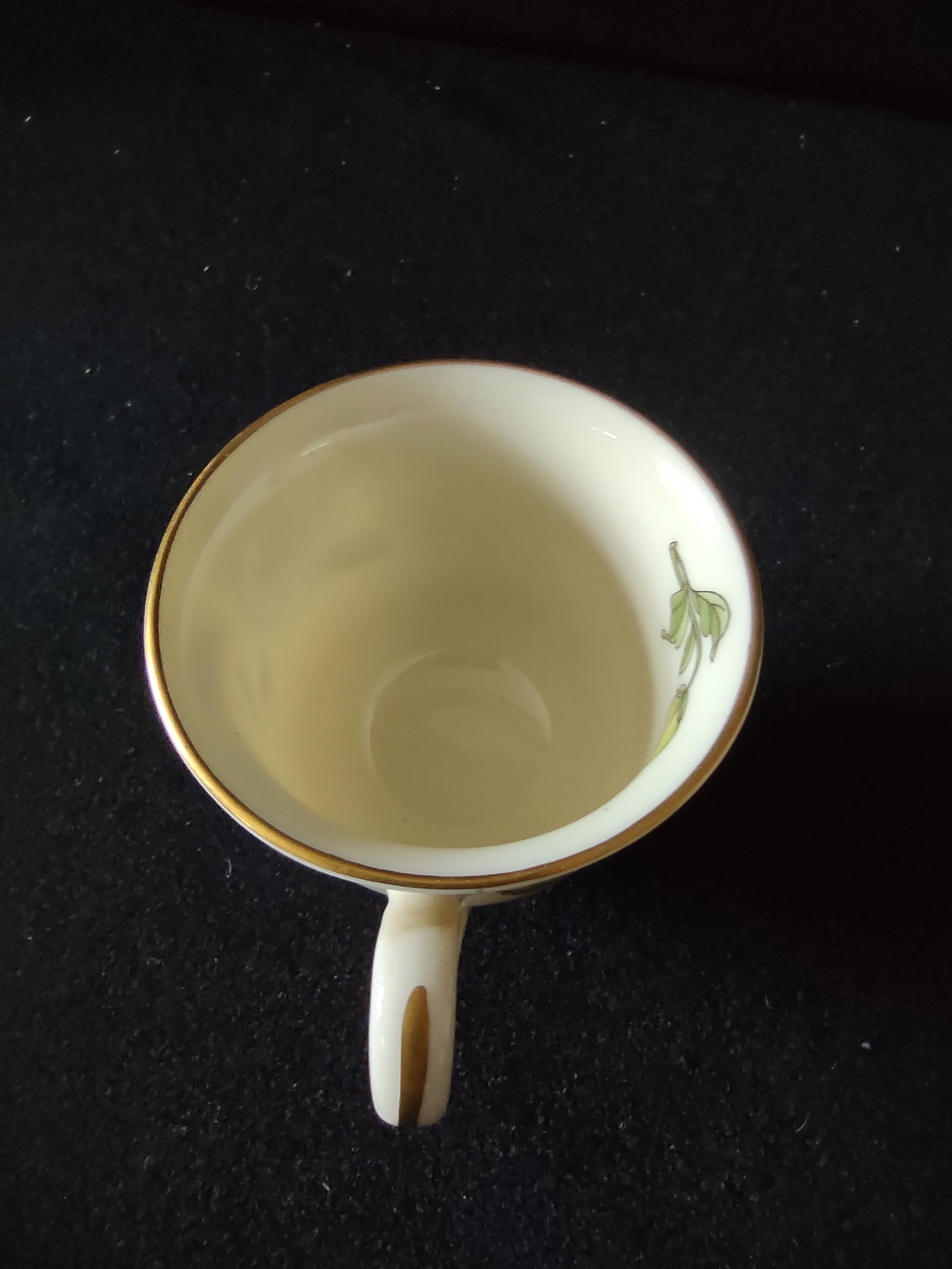Castleton China blue peony floral teacup interior close-up of bud motif