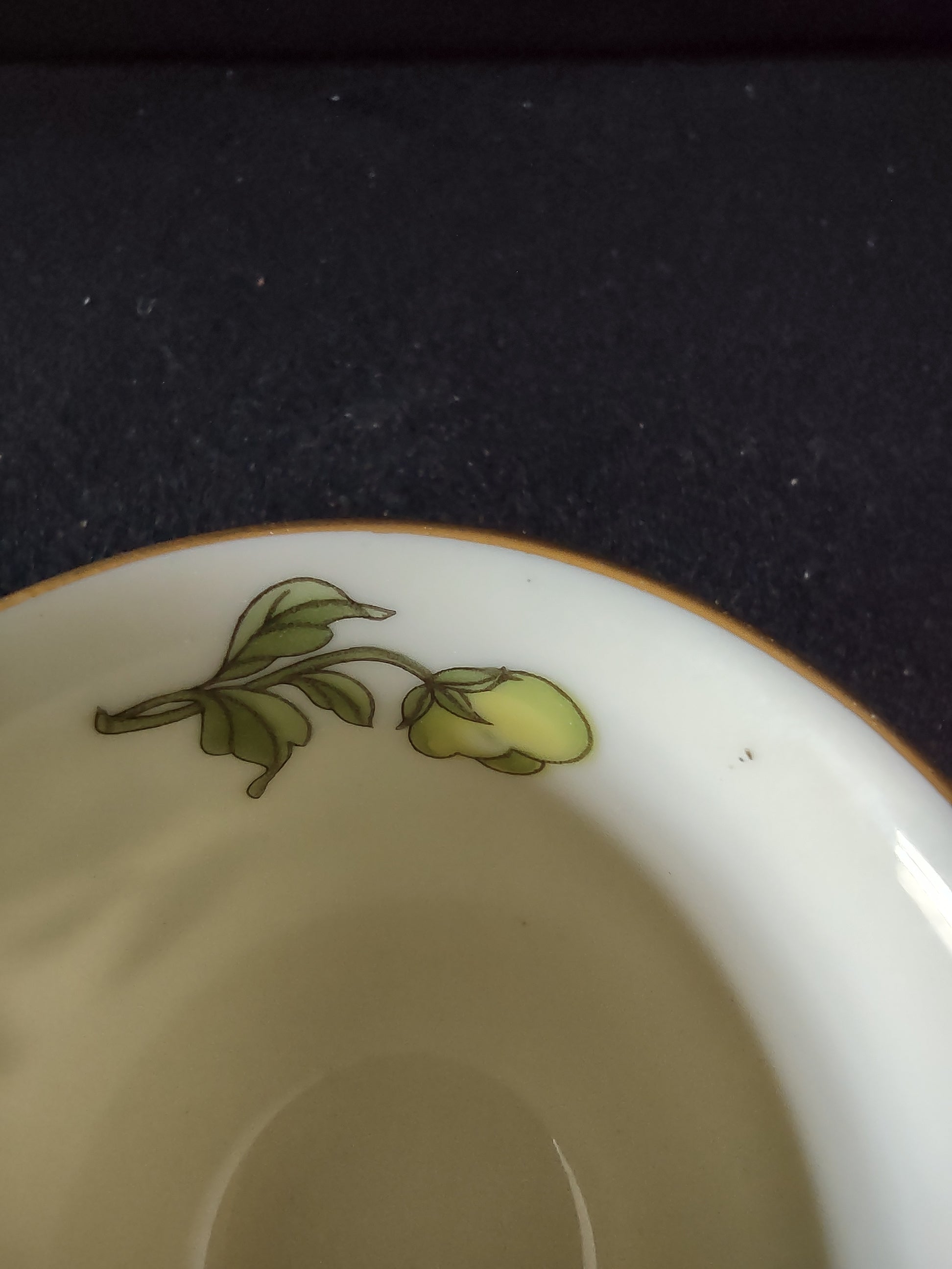 Castleton China teacup bottom view showing lyre backstamp Made in USA