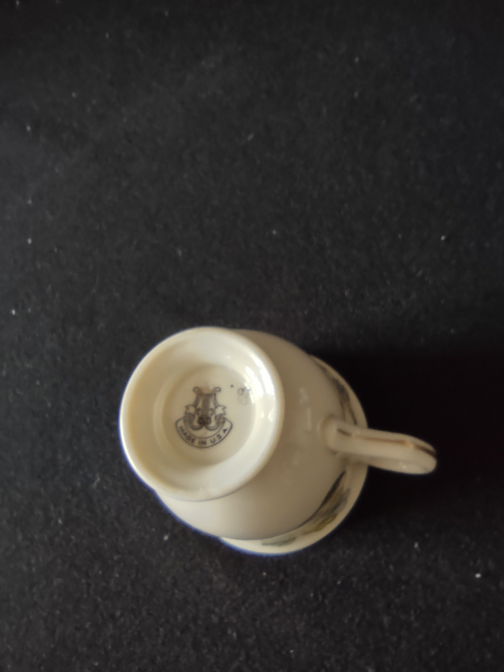 Castleton China blue peony floral teacup with ruler for scale