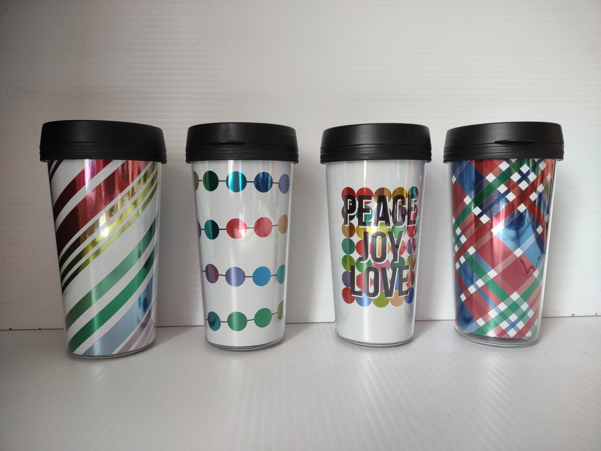 Vintage Holiday Acrylic Travel Tumblers Set of 4 Mixed [7243]