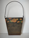 Vintage Metal Tole Flat Bucket Fall Decor Sunflowers Twisted Handle [7246]