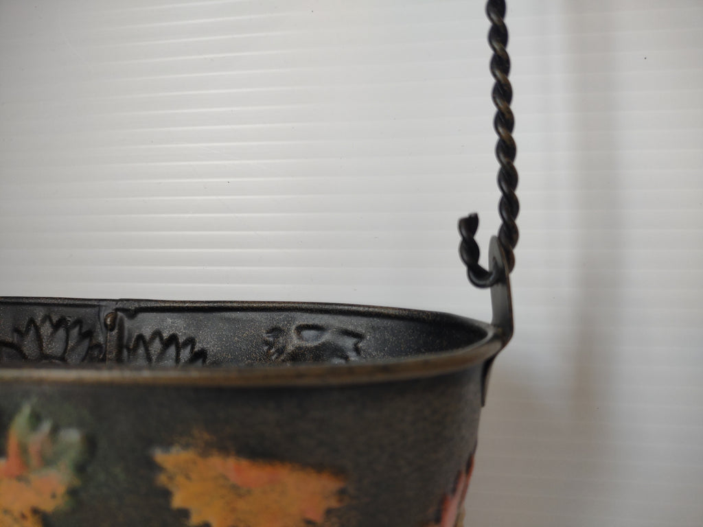 Vintage Metal Tole Flat Bucket Fall Decor Sunflowers Twisted Handle [7246]
