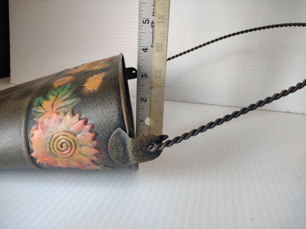 Vintage Metal Tole Flat Bucket Fall Decor Sunflowers Twisted Handle [7246]