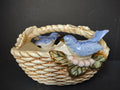 Vintage Ceramic Bluebird Small Planter Basket Figurine Gold Accent 7" [7245]