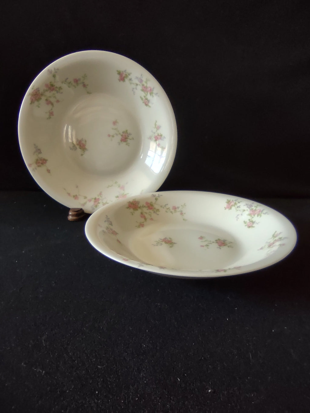 Theodore Haviland NY Pink Spray rimmed bowls set of 2 front view