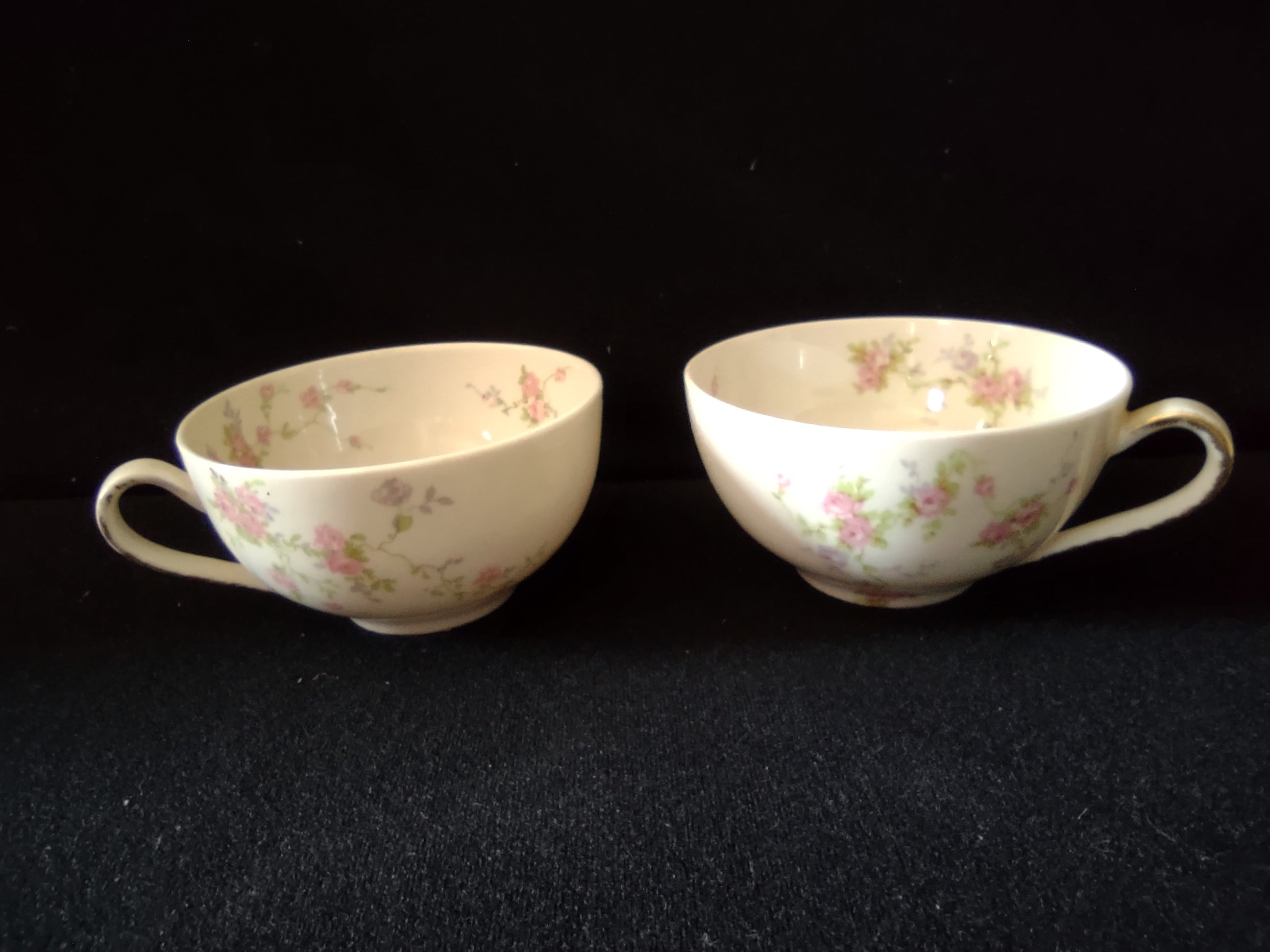 Theodore Haviland Pink Spray teacup set of 2 angled view