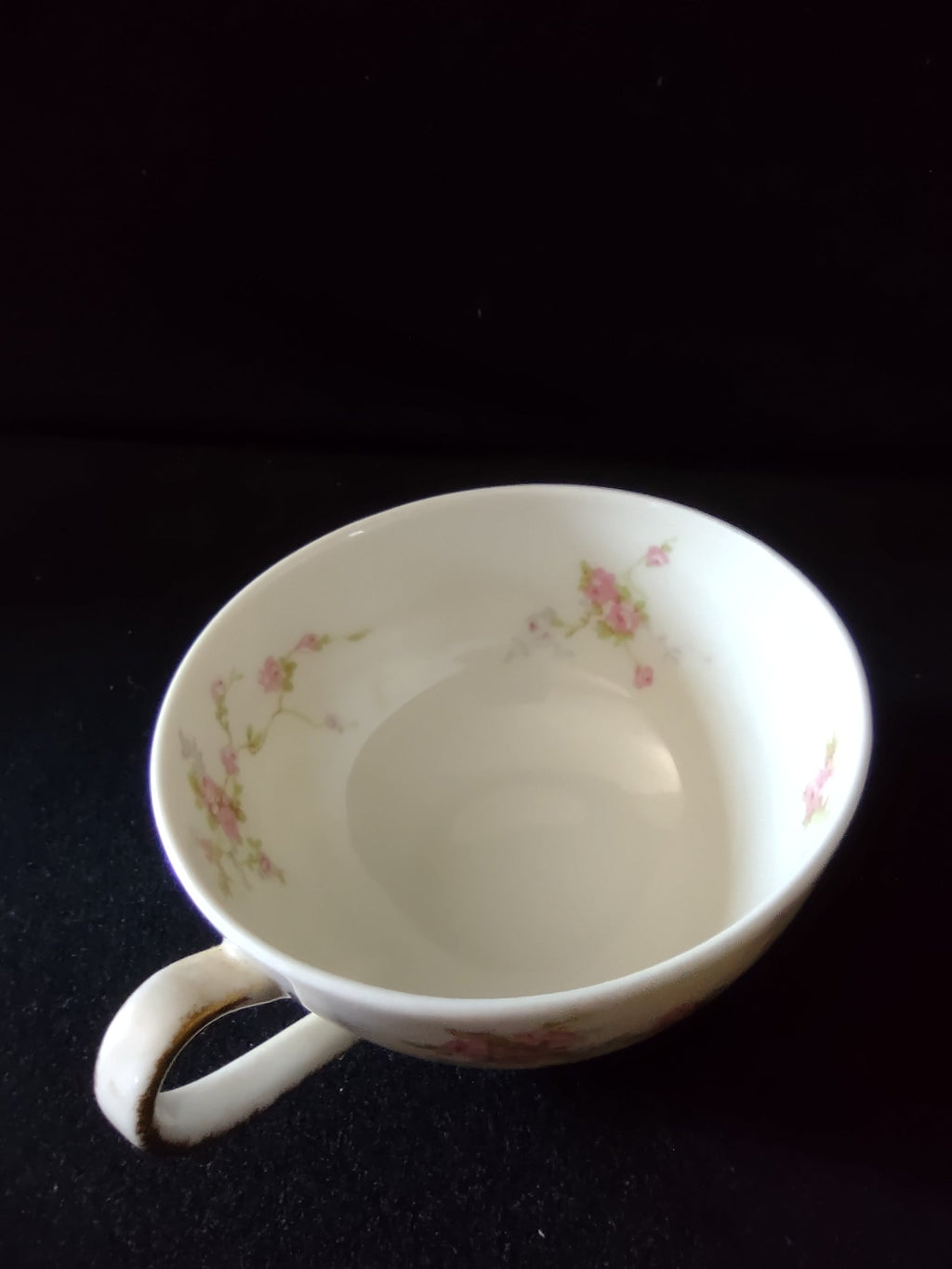 Theodore Haviland Pink Spray teacup side view with gold handle