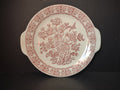 Vintage Royal China Underglaze Pink Red Transferware Bird Floral Tab Plate Cake Serving[7215]