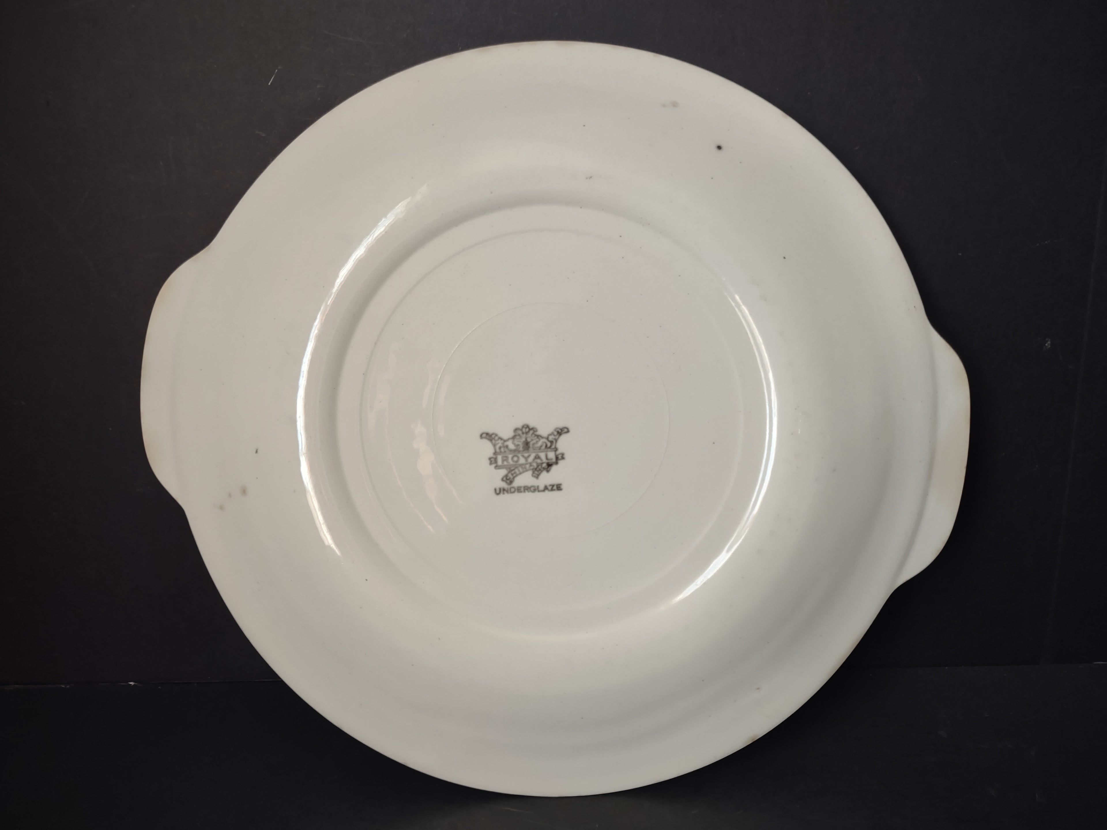 Vintage Royal China Underglaze Pink Red Transferware Bird Floral Tab Plate Cake Serving[7215]