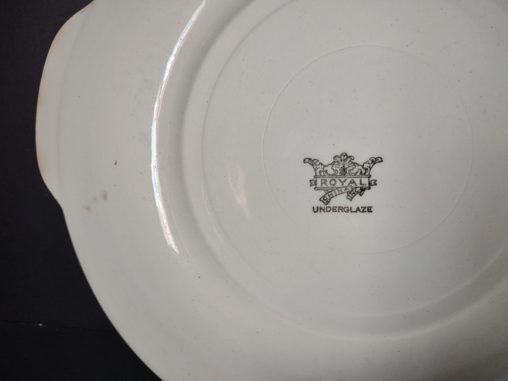 Vintage Royal China Underglaze Pink Red Transferware Bird Floral Tab Plate Cake Serving[7215]