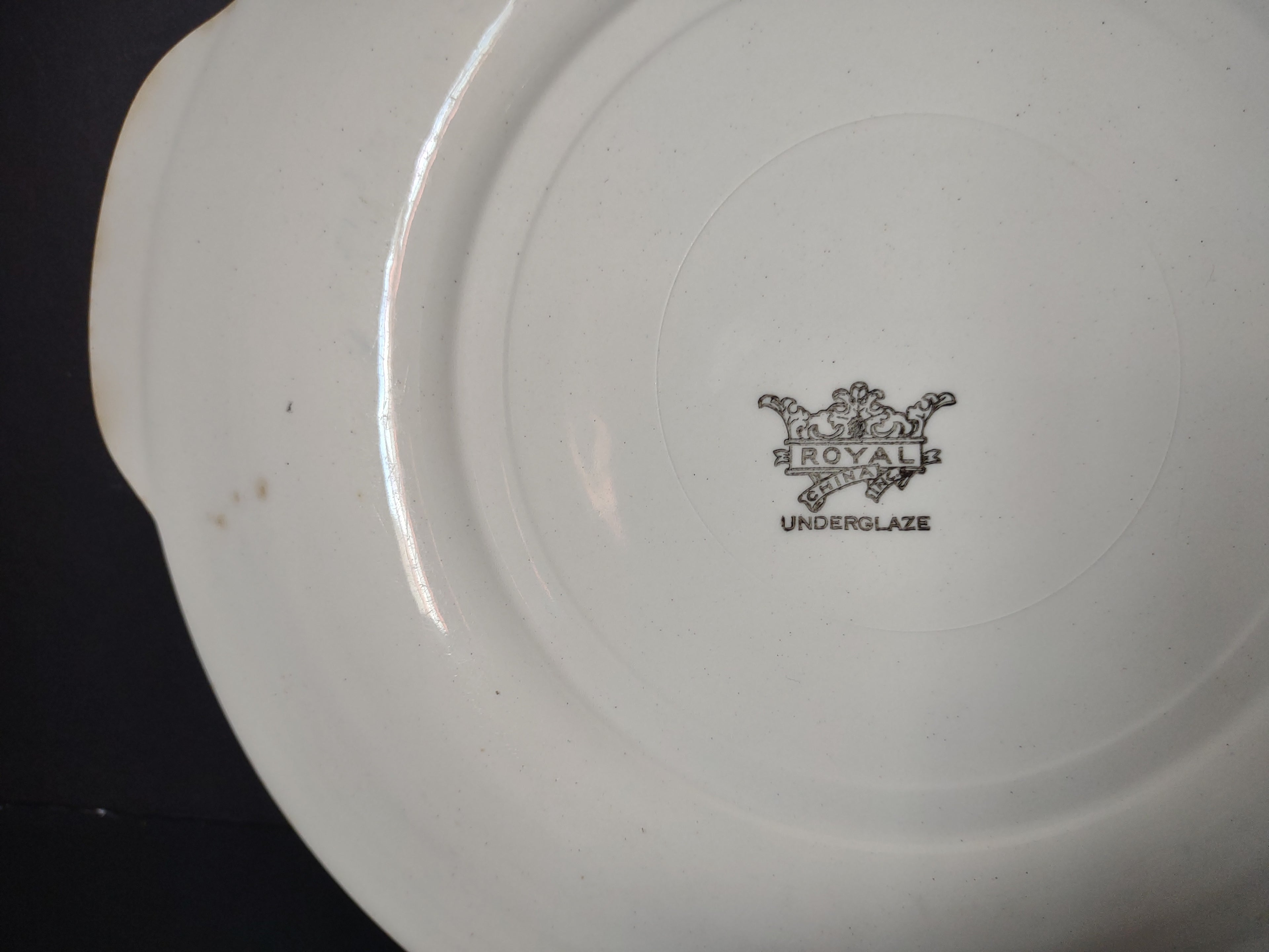 Vintage Royal China Underglaze Pink Red Transferware Bird Floral Tab Plate Cake Serving[7215]