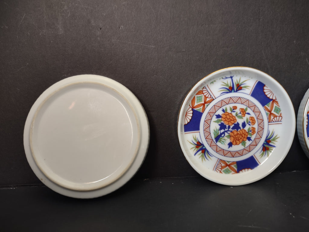 Vintage Japanese Imari Blue Orange Floral Butter Pat Coster Plates Set of 4 [7214]