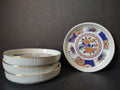 Vintage Japanese Imari Blue Orange Floral Butter Pat Coster Plates Set of 4 [7214]