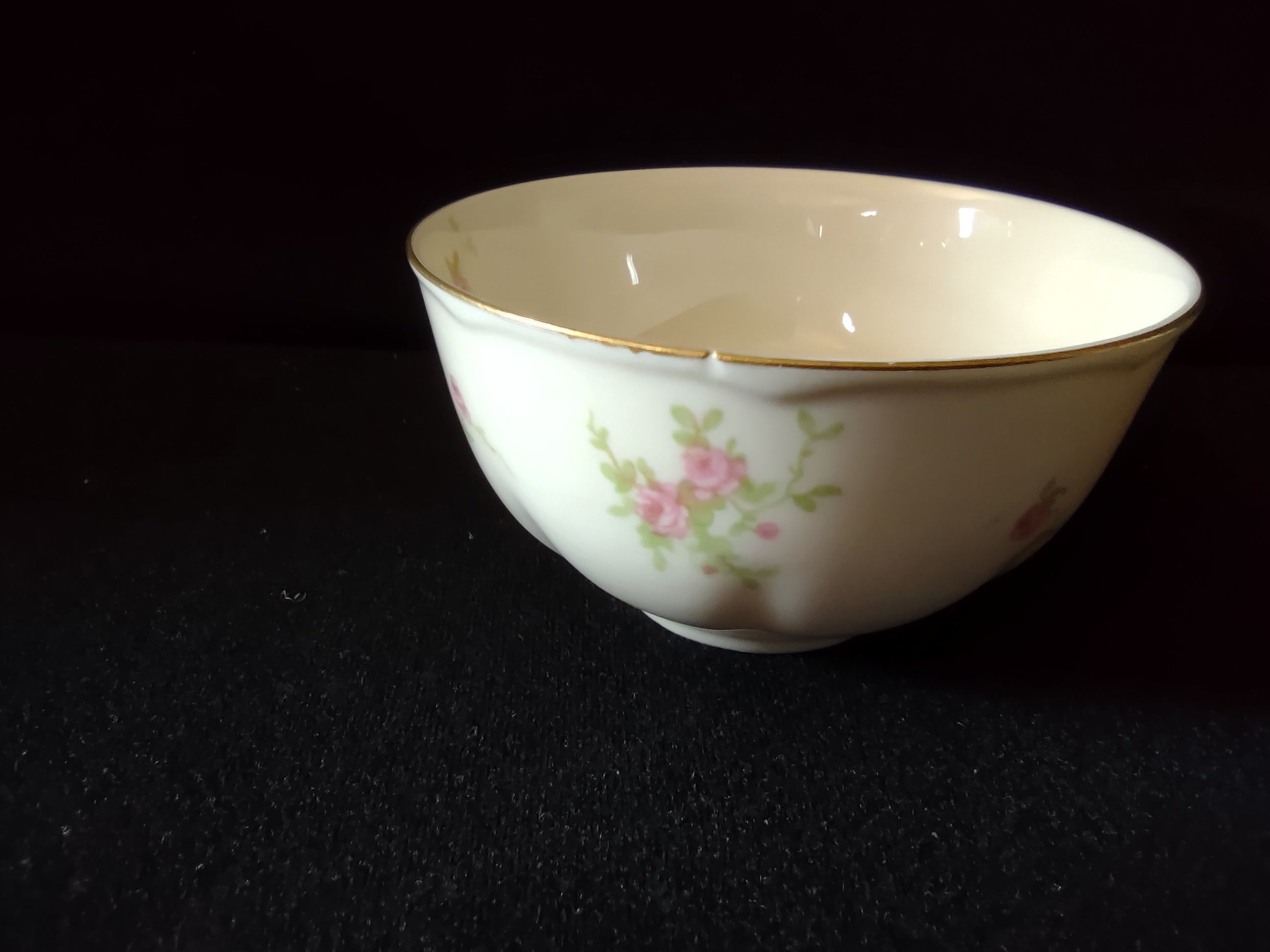 Vintage Theodore Haviland New York pink rose gold rim teacup side view no handle