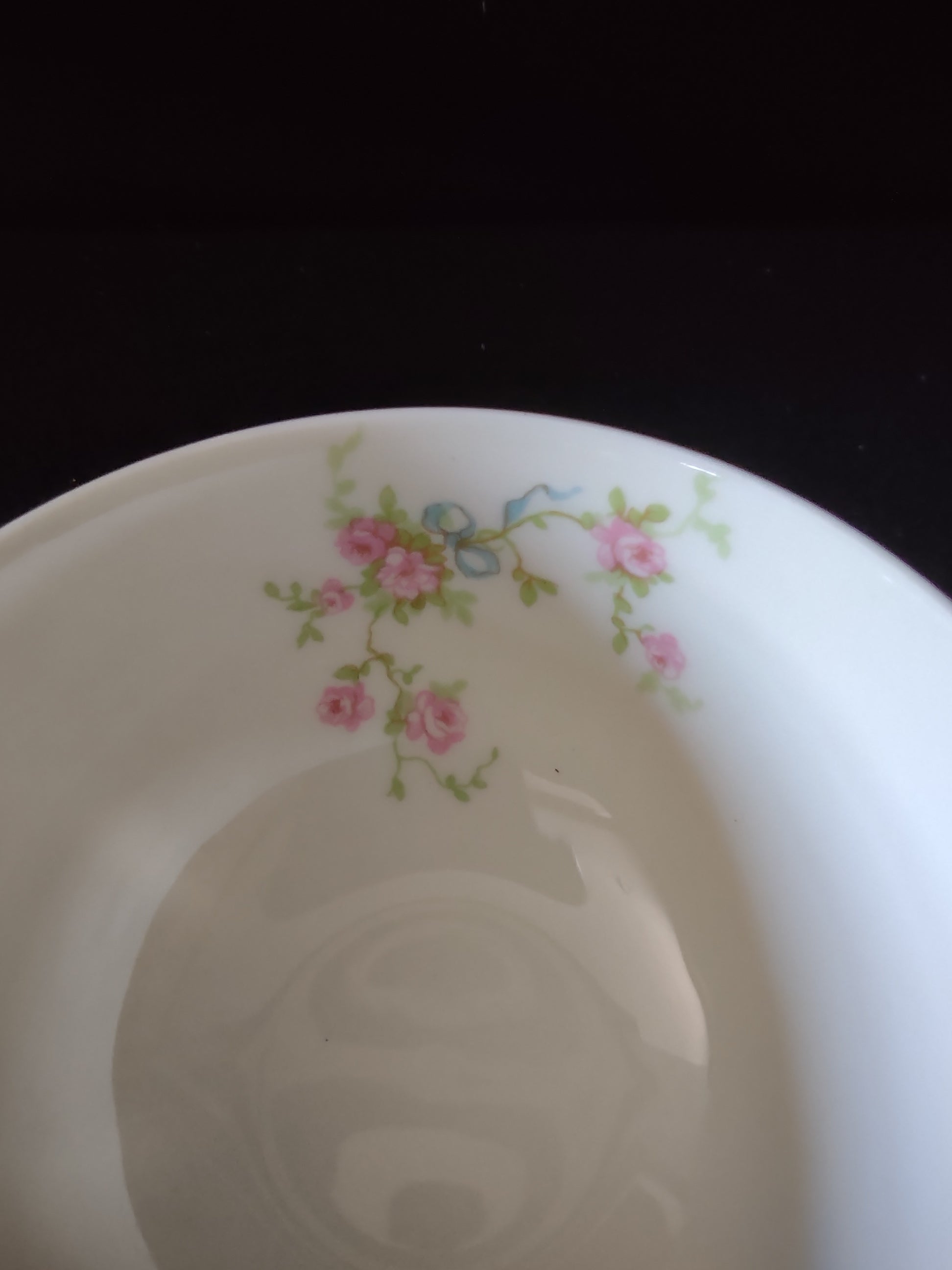 Vintage Theodore Haviland New York pink rose gold rim teacup side view with ruler