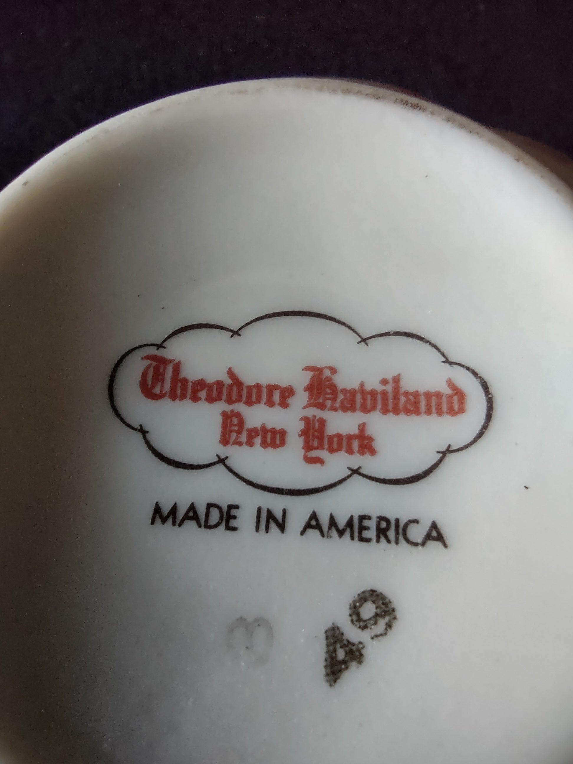 Vintage Theodore Haviland New York teacup bottom view showing backstamp