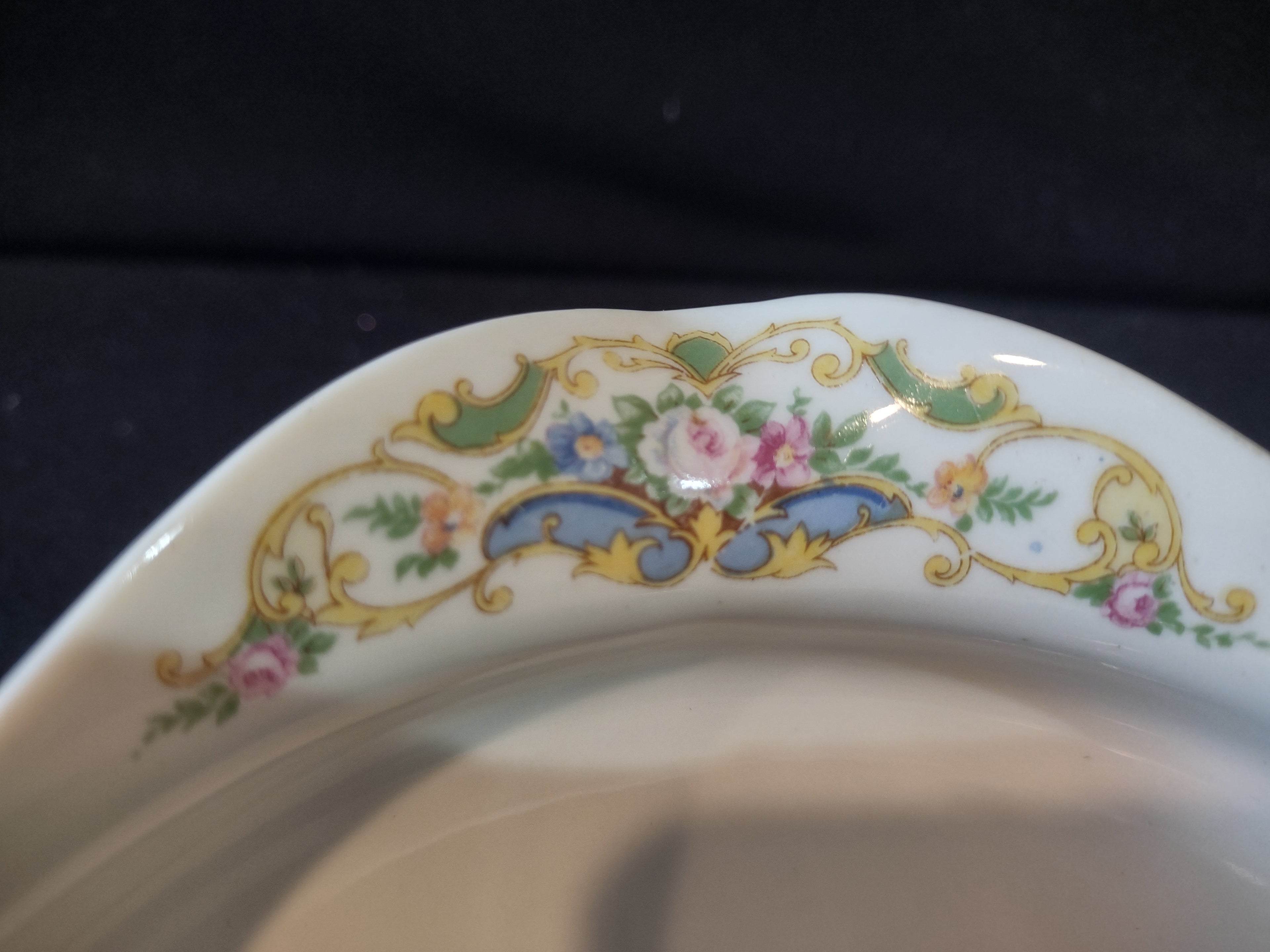 Vintage Syracuse China Opco USA Floral Gold Rose Marie Gravy Boat w/ Underplate [7199]