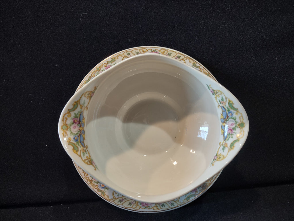 Vintage Syracuse China Opco USA Floral Gold Rose Marie Gravy Boat w/ Underplate [7199]