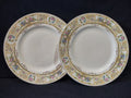 Vintage Syracuse China Opco USA Rose Marie plates set of 2 - front view showing floral gold scrollwork border