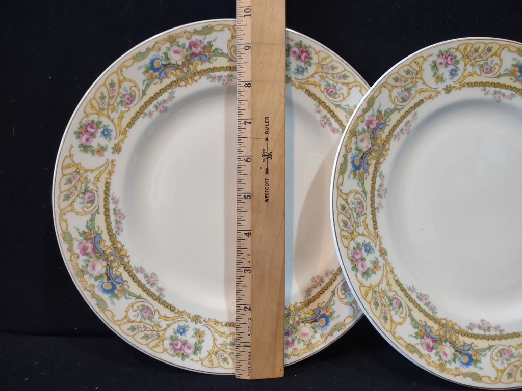 Vintage Syracuse China Opco USA Rose Marie plate - size measurement with ruler showing approx 9 inches diameter