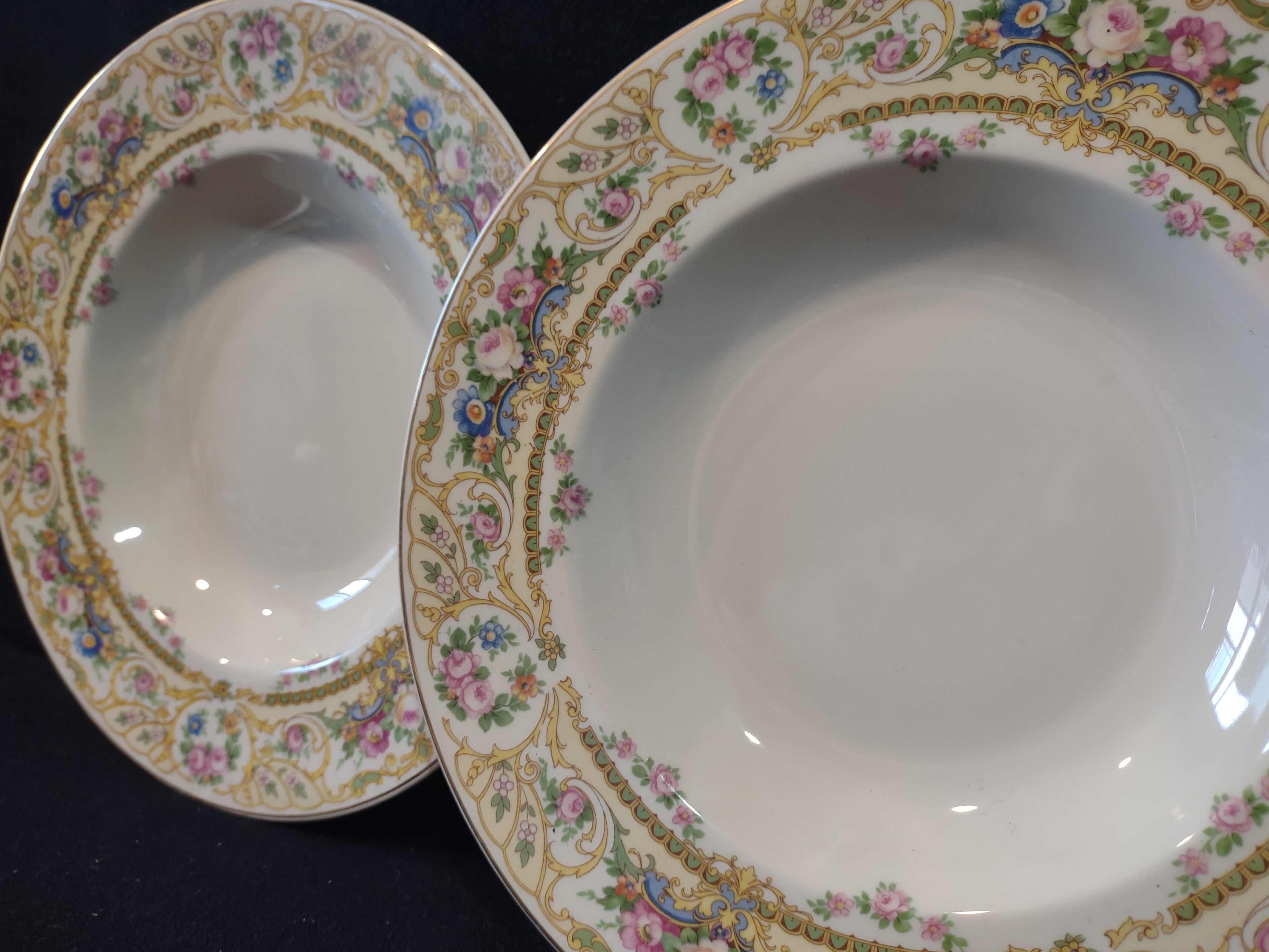 Vintage Syracuse China OPCo Rose Marie Rimmed Soup Bowl Set of 2 [7203]