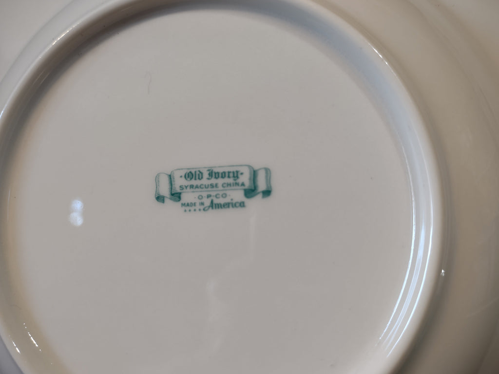 Vintage Syracuse China OPCo Rose Marie soup bowl - backstamp showing Old Ivory Syracuse China O.P.Co. Made in America