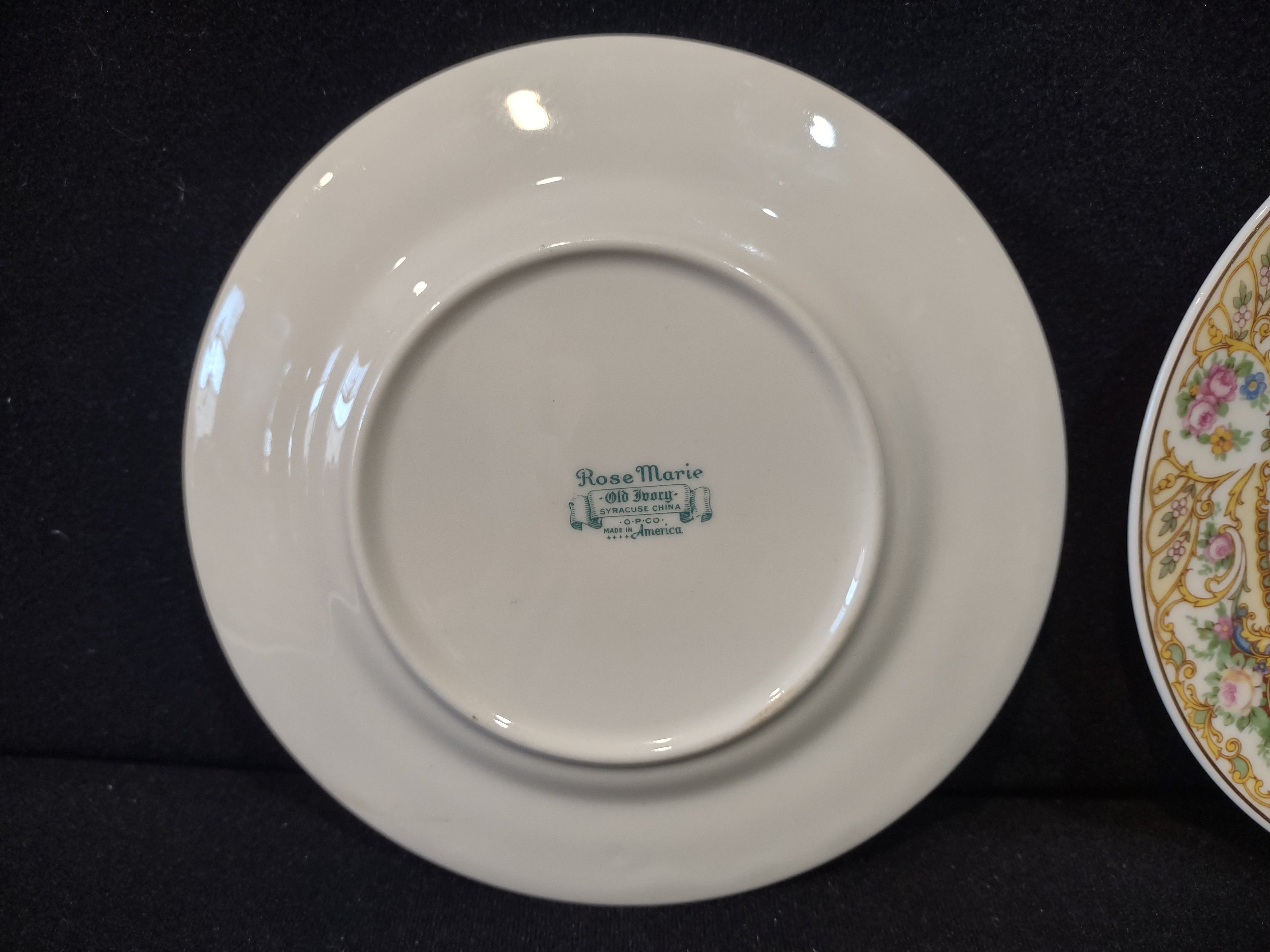 Syracuse China Rose Marie backstamp - Rose Marie Old Ivory Syracuse China O.P. Co. Made in America