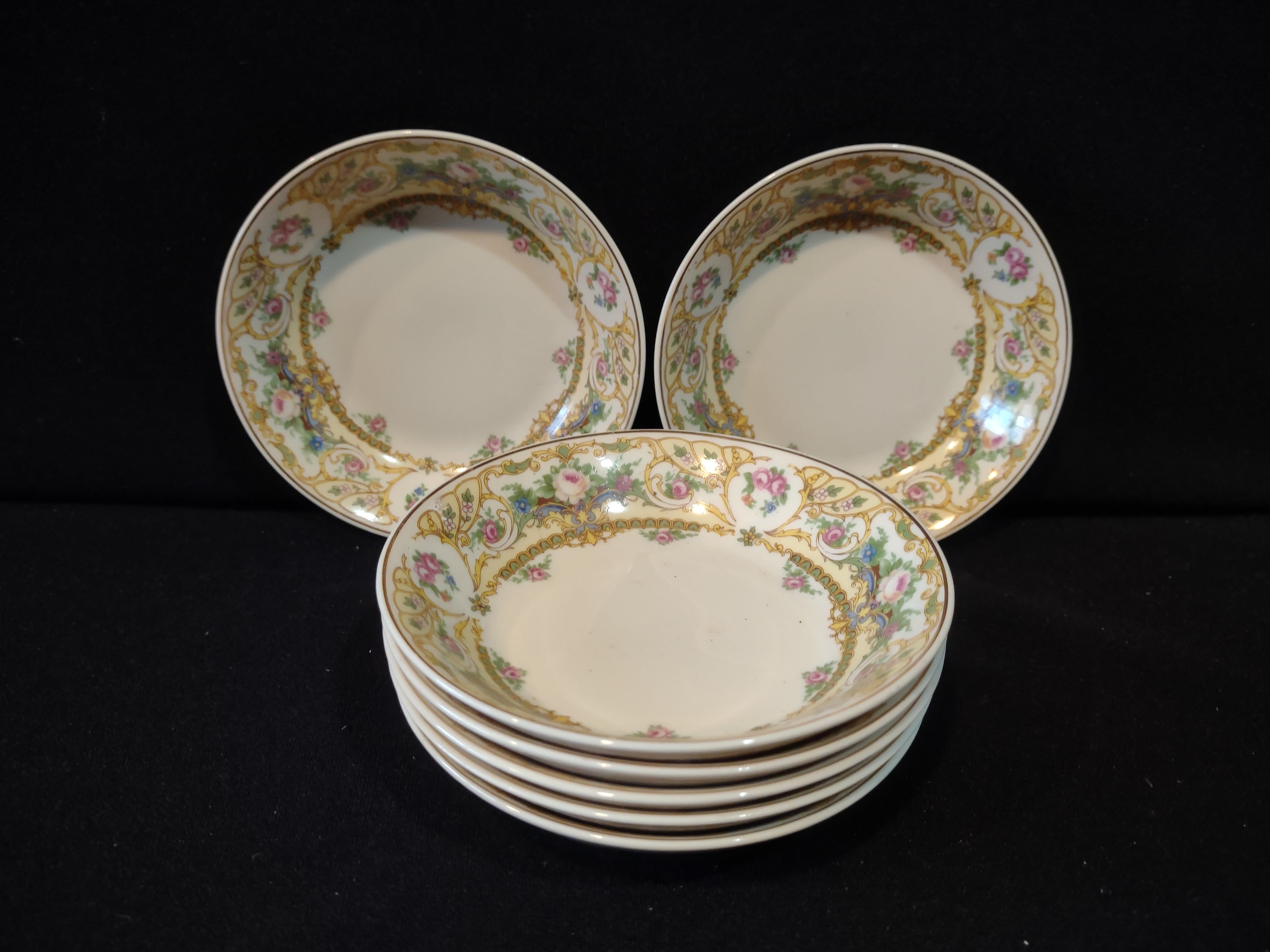 Vintage Syracuse China Rose Marie Floral Berry Bowl Set of 7 [7208]