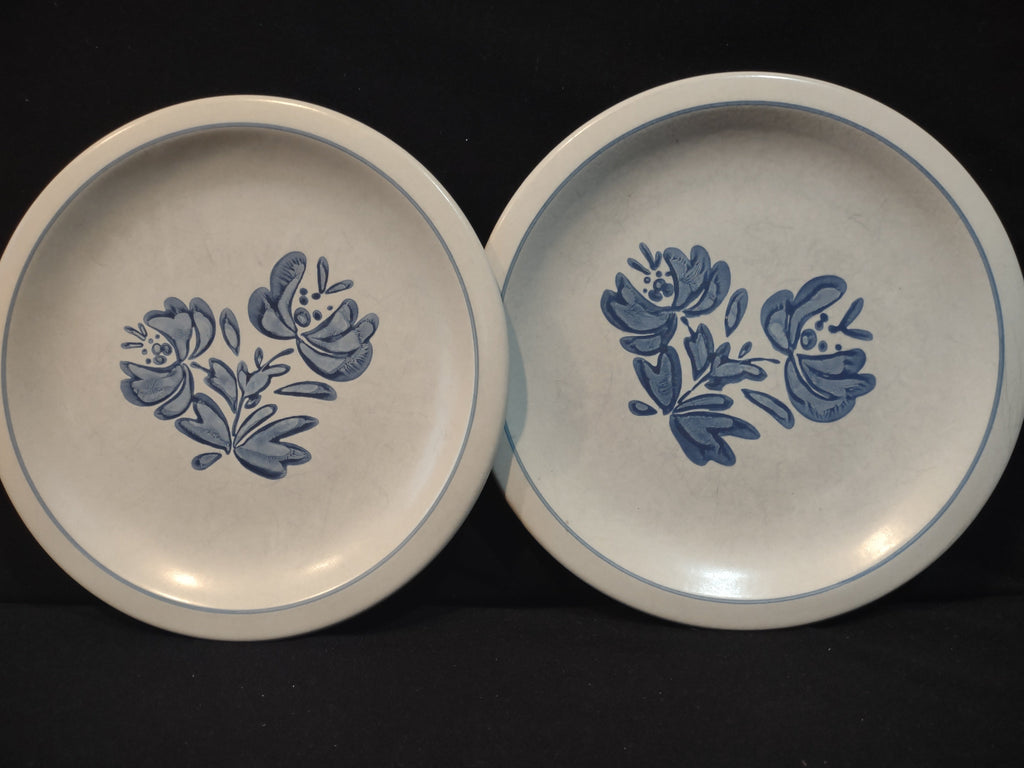 Pfaltzgraff Yorktowne blue floral plate with ruler showing approximately 10 inch diameter
