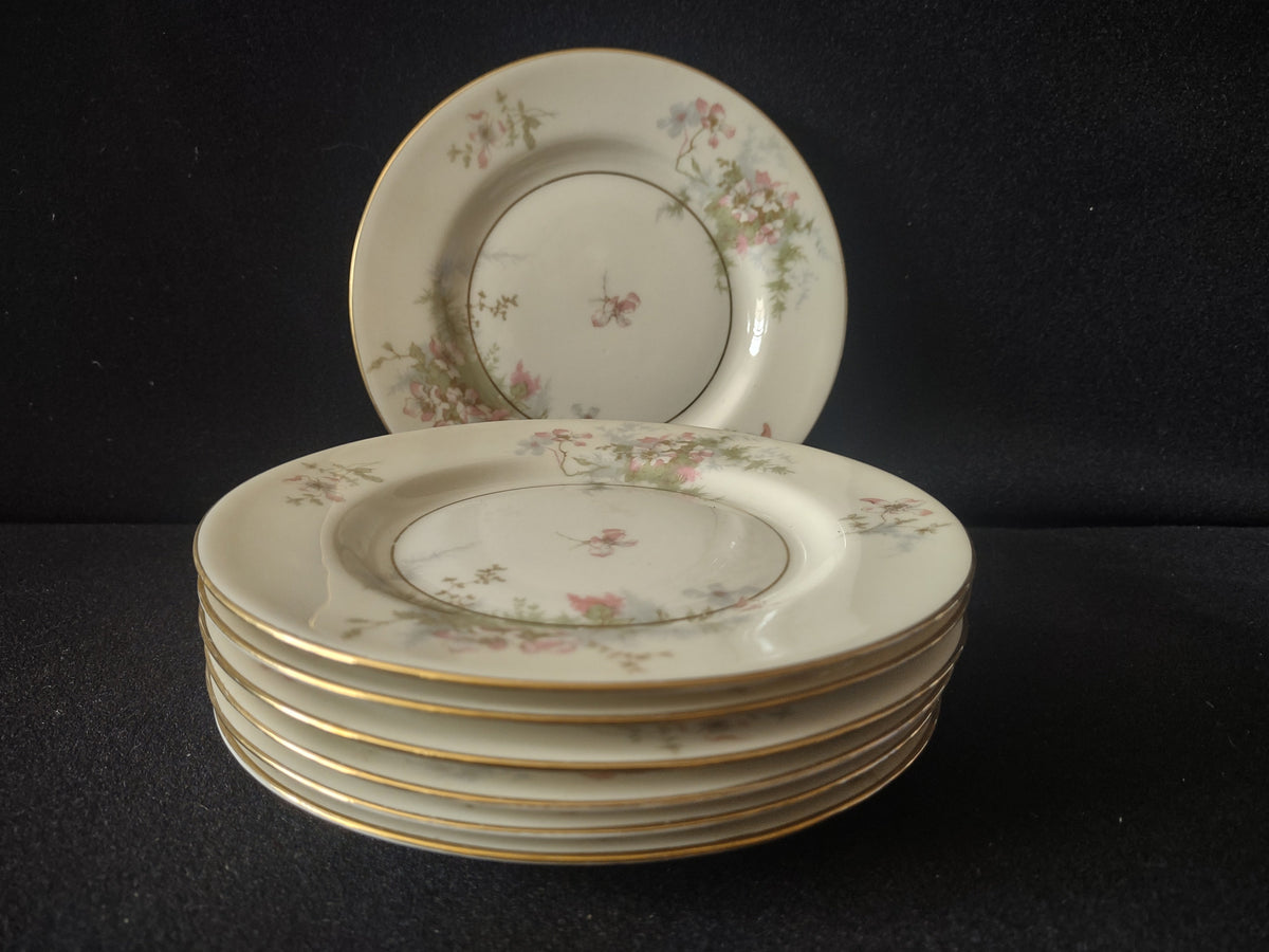 Vintage Theodore Haviland New York Apple Blossom plates set of 7 stacked view