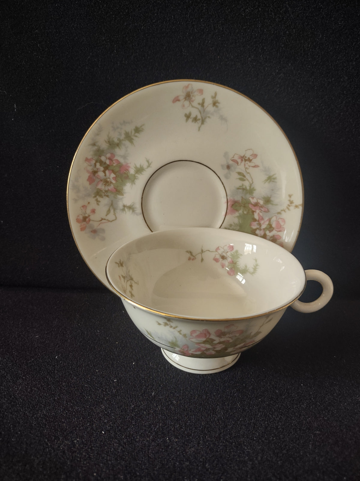 Vintage Theodore Haviland NY Apple Blossom Cup & Saucer Set of 2 [7222]