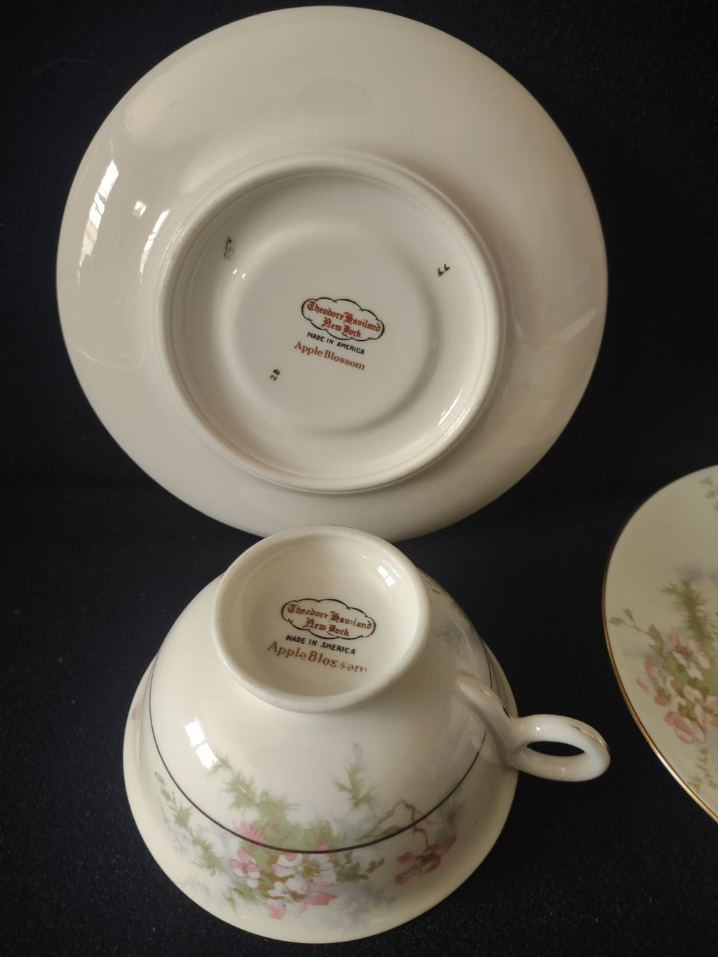 Vintage Theodore Haviland NY Apple Blossom Cup & Saucer Set of 2 [7222]