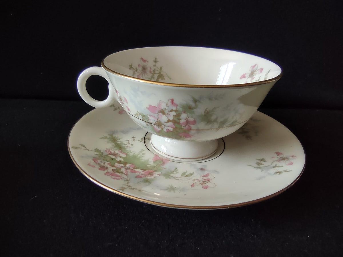 Vintage Theodore Haviland NY Apple Blossom Cup & Saucer Set of 2 [7222]