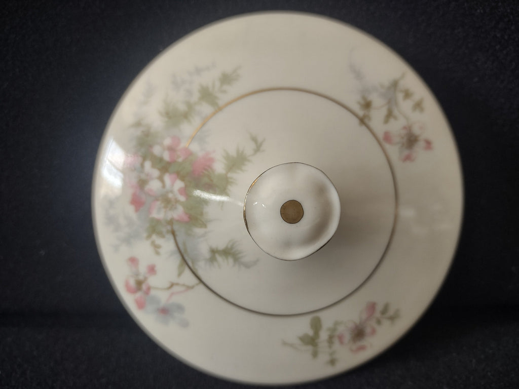 Vintage Theodore Haviland New York Apple Blossom sugar bowl lid top view with knob finial