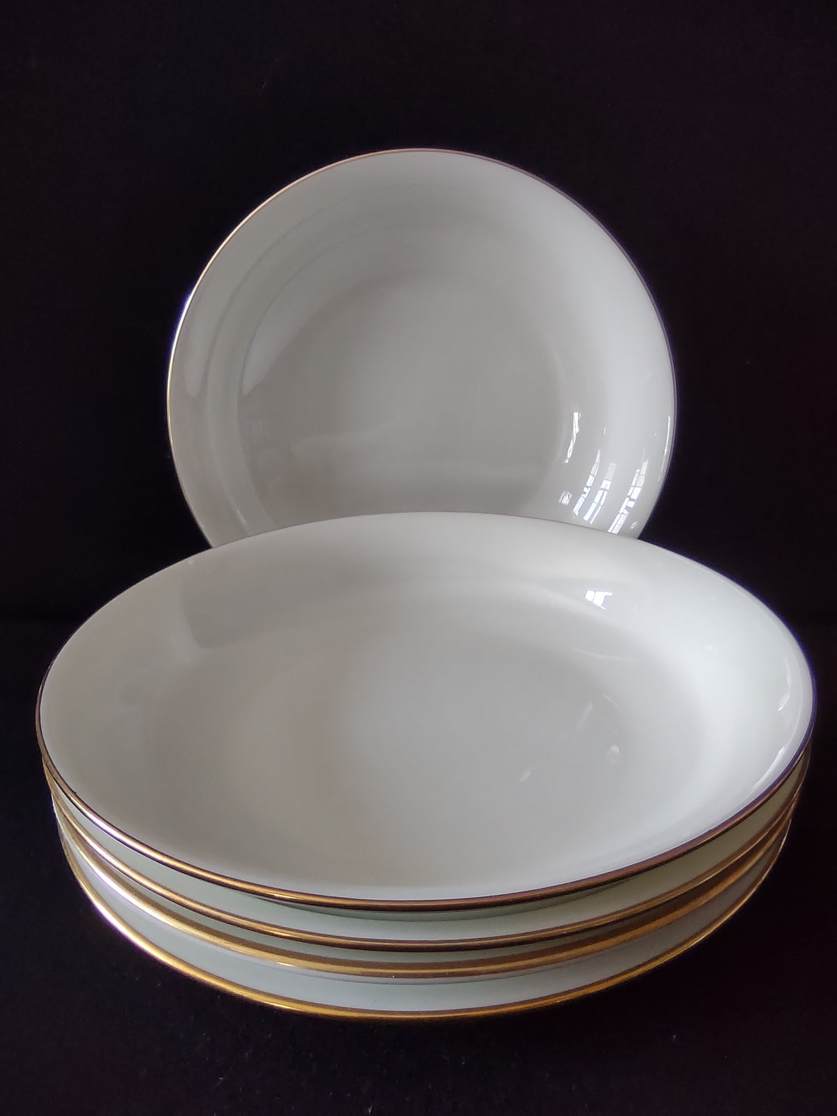 Vintage Oxford Bone China Special Off-White Gold Band Pasta Bowl Set of 5 [7227]