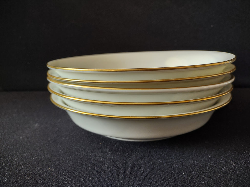 Vintage Oxford Bone China Special Off-White Gold Band Pasta Bowl Set of 5 [7227]