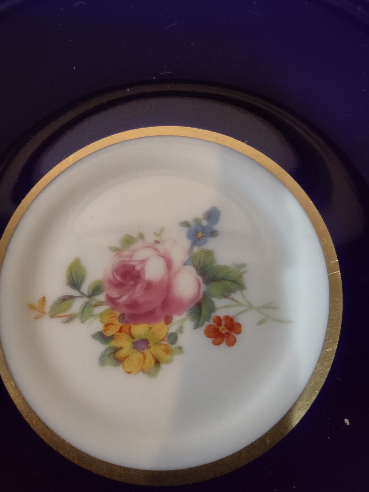 Vintage Syracuse China cobalt blue teacup with floral interior