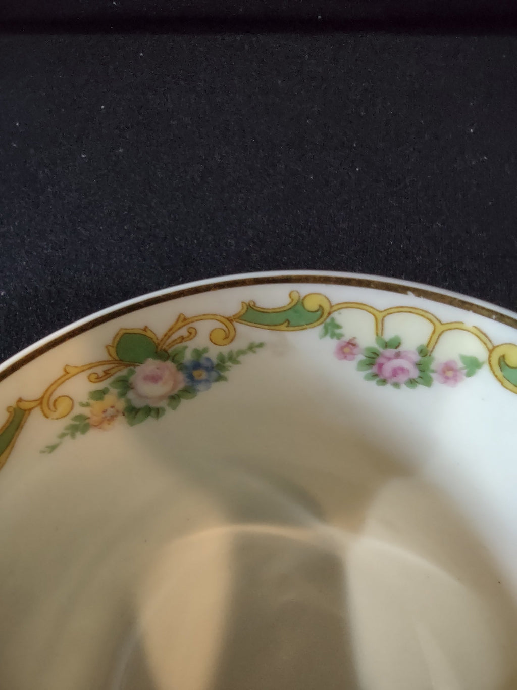 Vintage Gold Scroll Pink Rose Floral Footed Tea Cup - side with handle