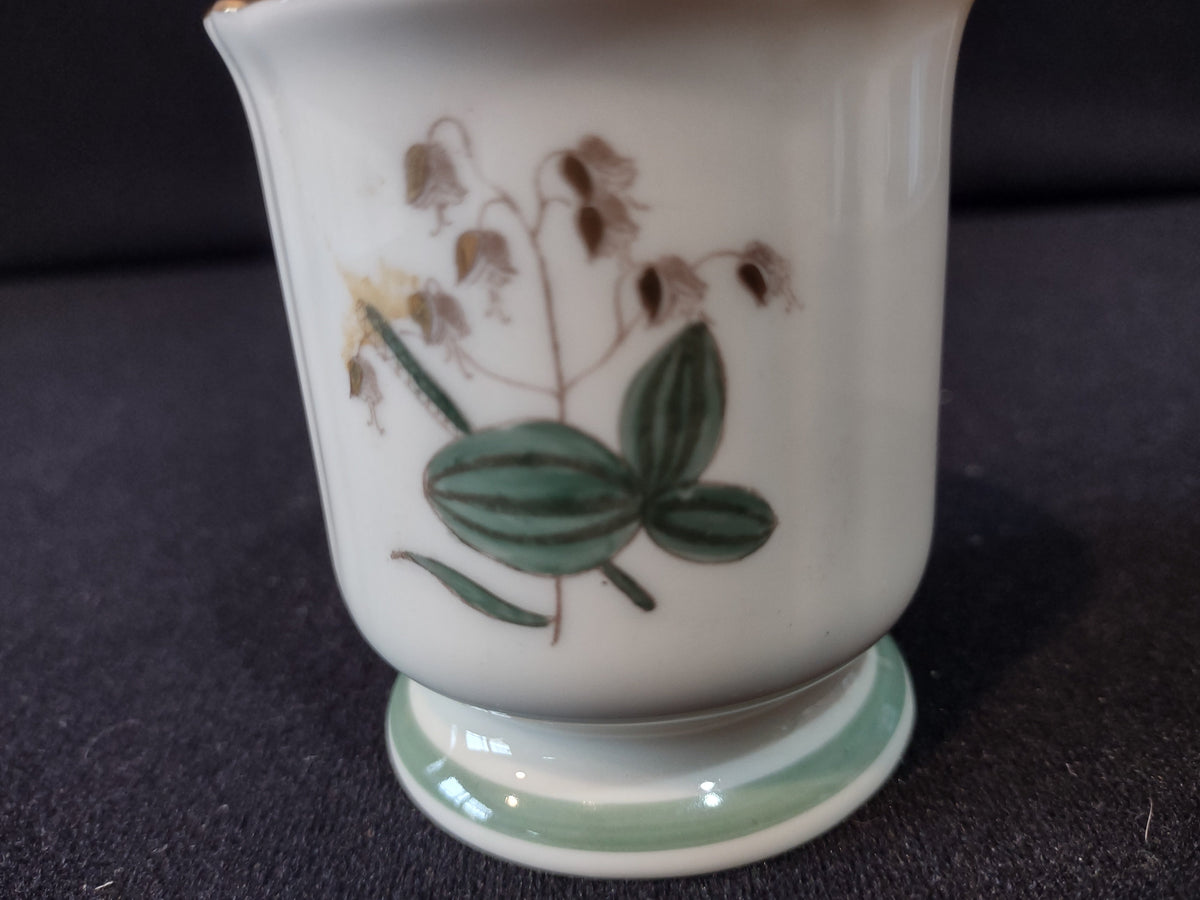 Vintage Frederik Lunning Lily of the Valley Footed Porcelain Cachepot - top view gold rim