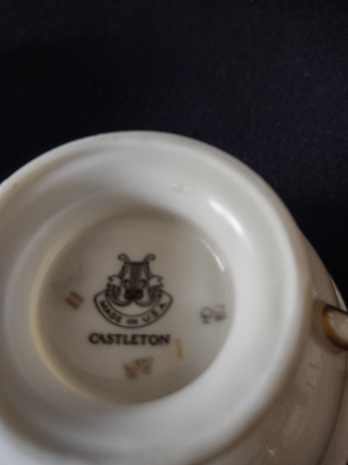 Castleton China Dorset cup gold band and blue stripe detail