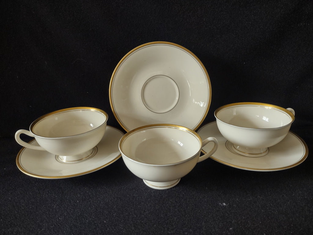 Vintage Syracuse China Gold Band Footed Cup & Saucer Set of 3 [7228]
