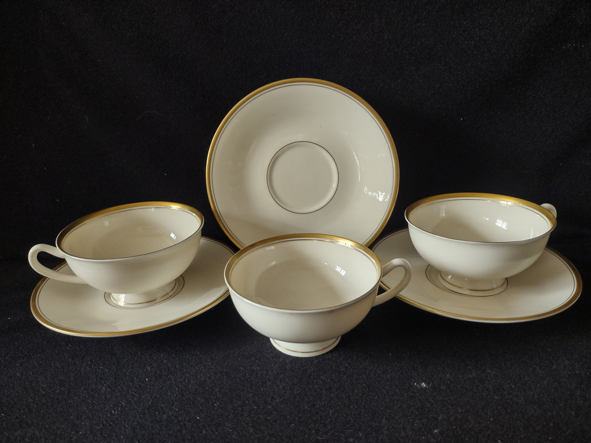Vintage Syracuse China Gold Band Footed Cup & Saucer Set of 3 [7228]