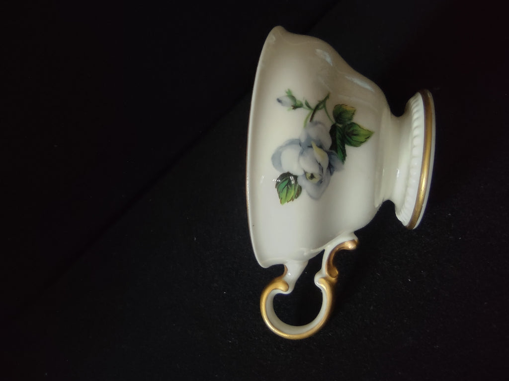 Vintage Castleton China Blue Rose Cup & Saucer Cream Gold USA [7001]