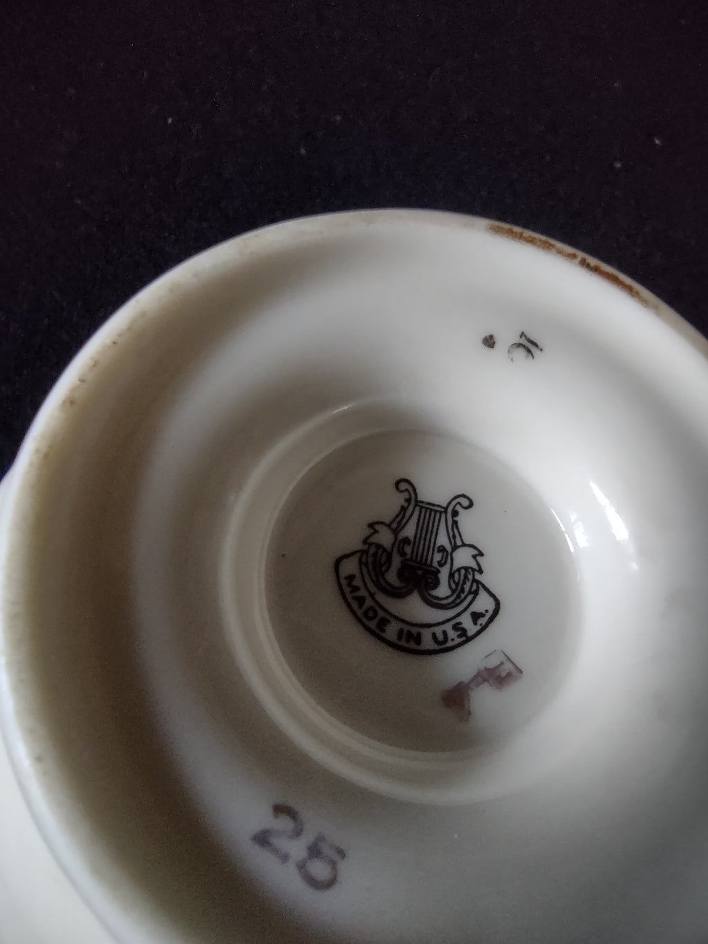 Vintage Castleton China Blue Rose Cup & Saucer Cream Gold USA [7001]