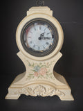 Vintage Victorian Mantel Clock Cream Rose Floral Painted Bronze Bezel [7345]