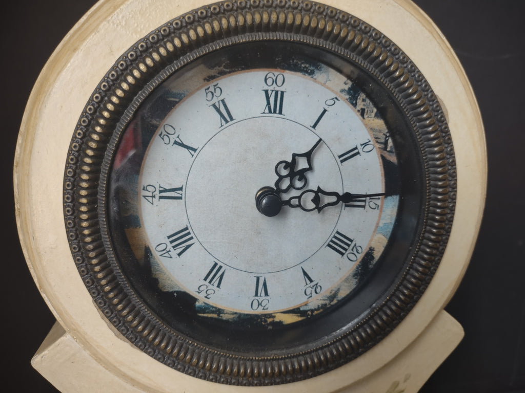 Vintage Victorian Mantel Clock Cream Rose Floral Painted Bronze Bezel [7345]