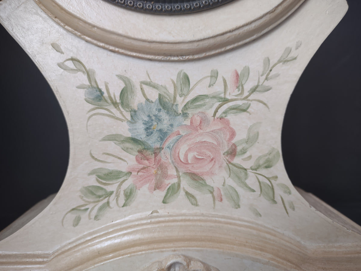 Vintage Victorian Mantel Clock Cream Rose Floral Painted Bronze Bezel [7345]