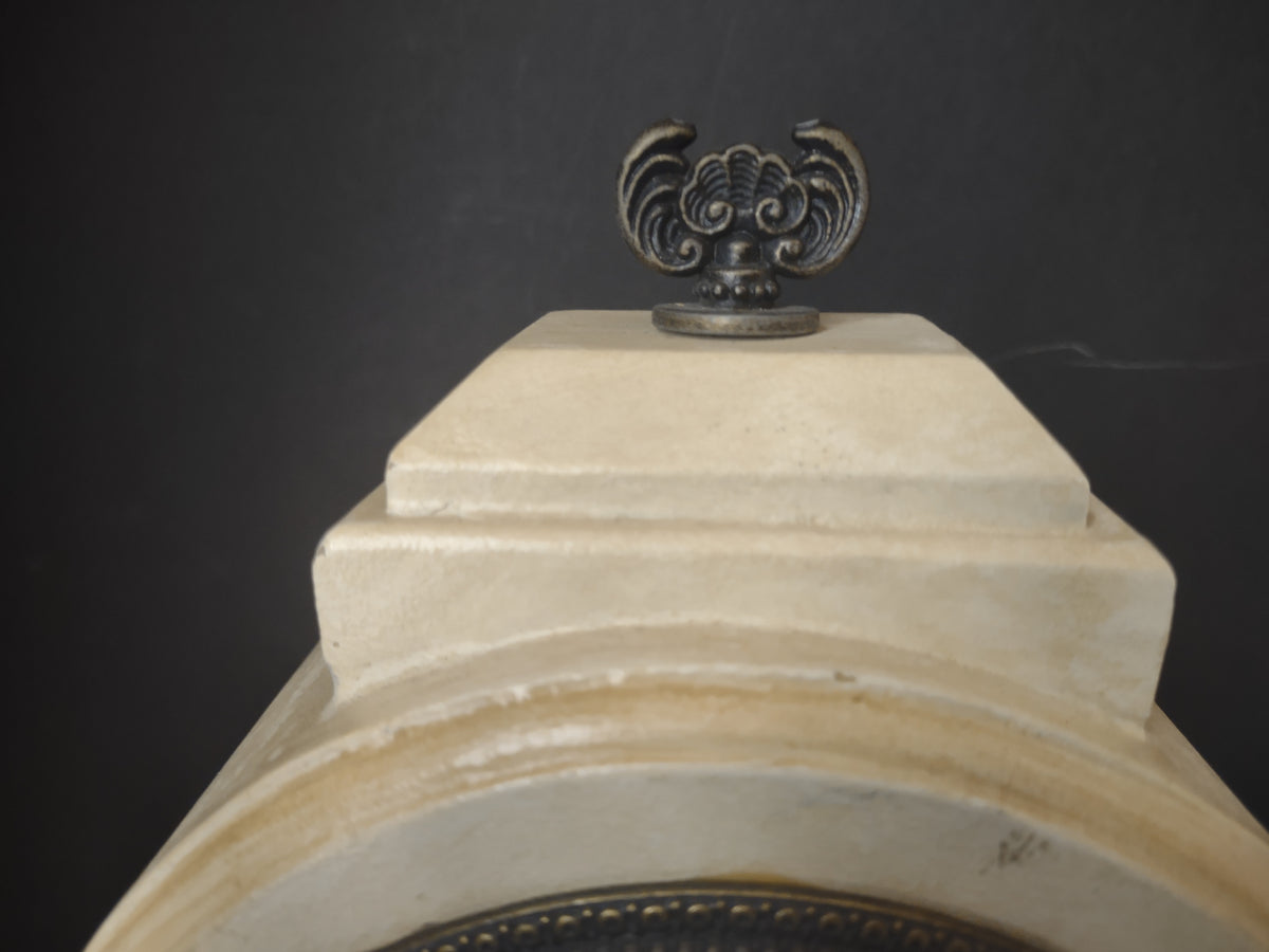 Vintage Victorian Mantel Clock Cream Rose Floral Painted Bronze Bezel [7345]