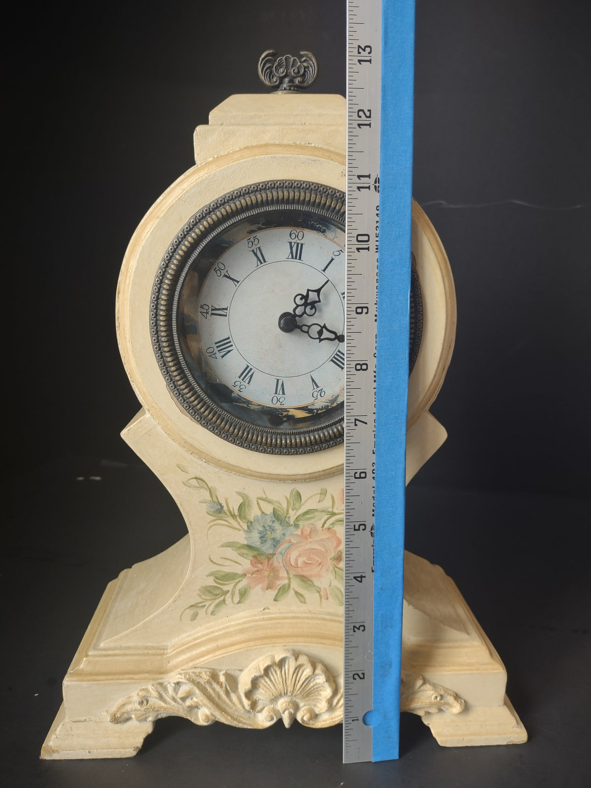 Vintage Victorian Mantel Clock Cream Rose Floral Painted Bronze Bezel [7345]